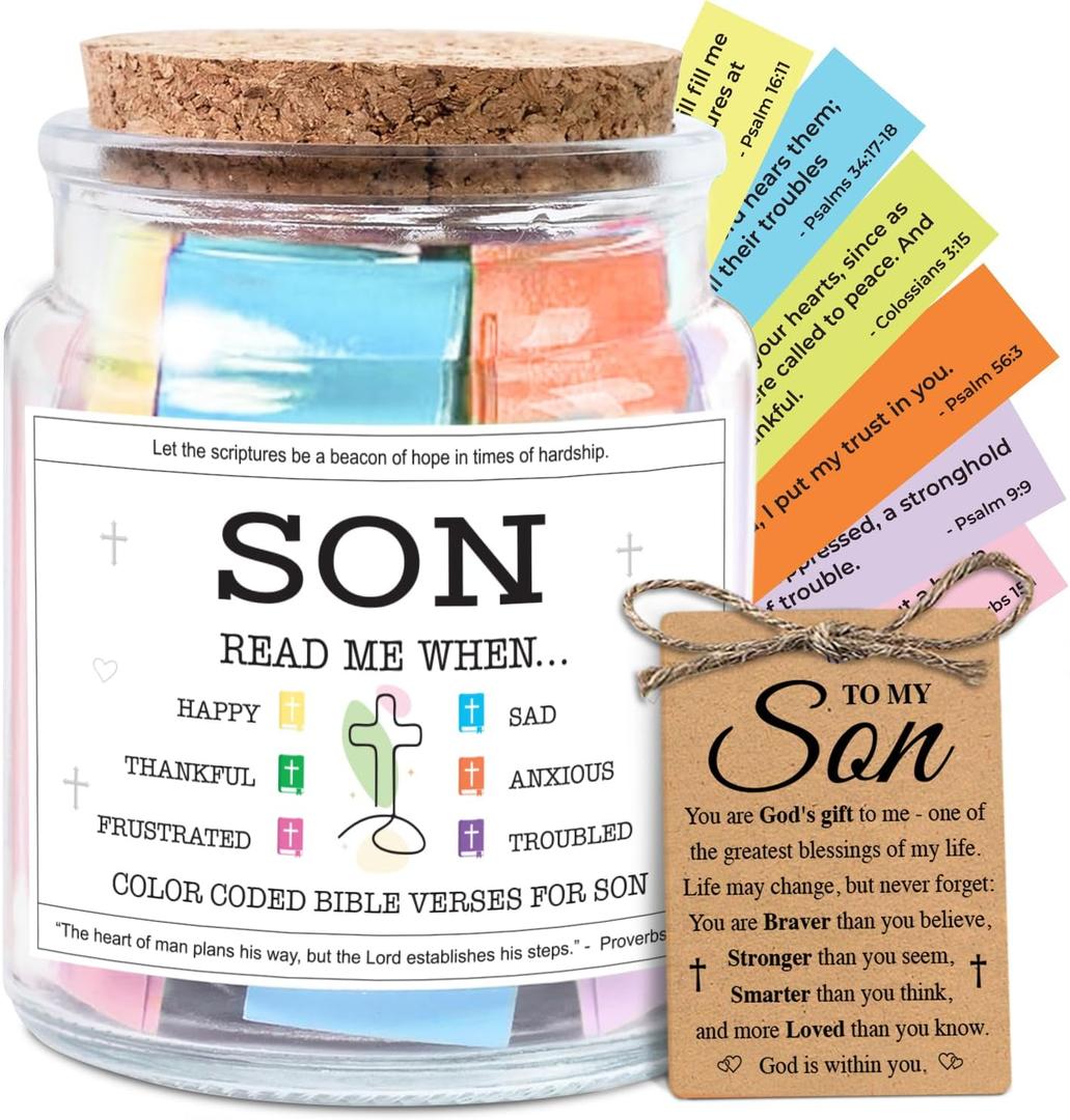NewEleven Gifts For Son - Christian Gifts for Young Men or Teen Boy - Confirmation, First Communion Gift for Boys, Teen Boys - Graduation Gift For Sons From Mom, Dad - Bible Verse Jar