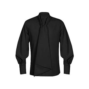 Bbalizko Mens Long Sleeve Button Down Tuxedo Shirts Casual Banded Collar Prom Wedding Party Shirt with Tie (Black) 