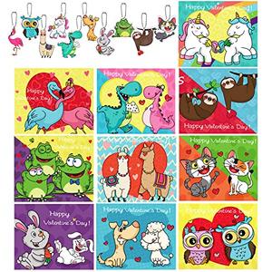 Giiffu Valentines Cards for Classroom, 40PCS Keychains Valentines Day Cards for Boys Girls, Valentine Exchange Greeting Cards Gift Pack for Classroom School Class Activities Party Favors