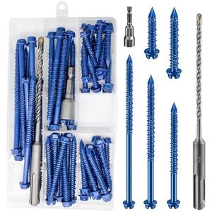 Wensilon(70 PCS) 3/16" Slotted Hex Concrete Screws Anchor Kit Blue Hexagon Head for Anchoring to Masonry, Block or Brick Stucco