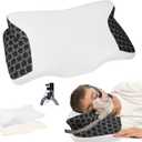 Cervical Neck CPAP Pillow for Side, Stomach, Back Sleepers to Neck Pain Relief - Ergonomic Adjustable Height Memory Foam Pillow for Neck Support - Include CPAP Hose Holder-Keep The Hose Off The Floor (Black)