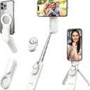 Multifunctional Magnetic Selfie Stick Tripod, 360 Rotation Portable Extendable Phone Stand for Video Recording & Vlog, Pocket Size for iPhone Android Smartphones (White)