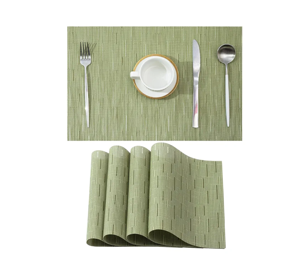 Table Placemats Set of 6 - PVC Heat-Resistant Placemats Washable Kitchen Table Mats Double Sided Placemats Easy to Clean Suitable for Dining Table Kitchen Restaurant (Green)