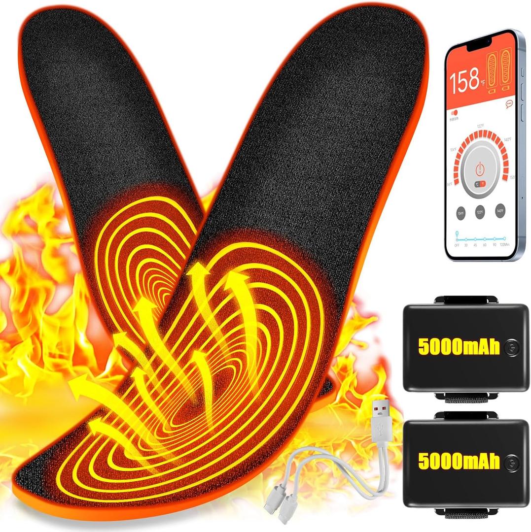 Heated Insoles for Men & Women with APP Control, 5000mAh Heated Insoles Rechargeable, Electric Foot Warmers for Hiking, Skiing, Camping, Hunting, Outdoor Work