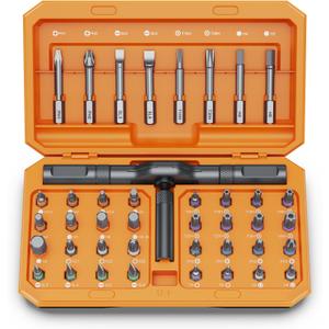 42 in 1 Magnetic Screwdriver Set, DIY Ratchet Screwdriver Set, Multi Bit Magnetic Drive Set with Detachable Ratchet Handle, Portable Compact Repair Tool Kit for Home Furniture Computer Bicycle (Orange)
