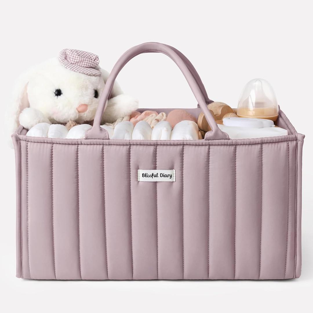 Blissful Diary Baby Diaper Caddy Organizer, Stylish Storage Basket for Newborn Essentials and Diaper Station, Gift for Baby Shower and Registry Must-Have, Mauve Pink | Gift for Baby Shower, Registry Must-Have