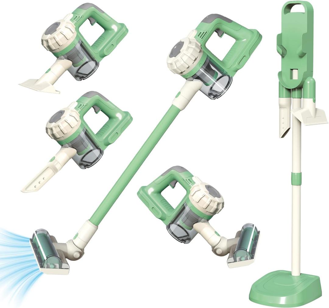 3-in-1 Kids Vacuum That Really Works  Working Toddler Vacuum Cleaner with Real Suction, Montessori Pretend Play Cleaning Toy Gift Set for Boys and Girls Ages 3+ (Green)