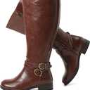 Luoika Women's Extra Wide Calf Knee High Boots, Wide Width Plus Size Boots Low Heel Side Zipper Tall Boots PU Size 8, Brown 