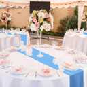 Oudain Round Plastic Table Cloth 84 Inch Disposable Table Cover Stain and Wrinkle Resistant Waterproof Tablecloths for Holiday Graduation Baby Shower Wedding Party Decoration(White, Sky Blue,3 Pcs)