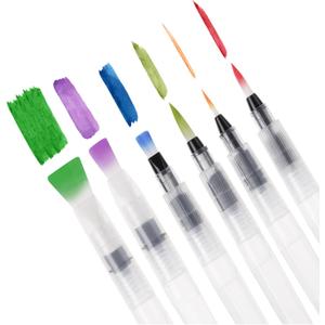 Mr. Pen- Watercolor Brush Pens, 6 pcs, 3 x Point Tips and 3 x Flat Tips Styles, Nylon Bristles, Refillable Watercolor Pens for Acrylic, Gouache, Crayons, Ideal for Artists, Drawing, Sketching