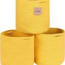 voten Round Storage Cubes Baskets Bins Organizer 11x11x11'' Fit 12x12'' Cube Storage Organizer Bookcases Shelf, Durable Woven Cotton Rope Basket, 3Pack Yellow (L11xW11xH10.7)
