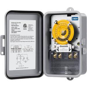 DEWENWILS 24-Hour Mechanical Timer Switch - 208-277VAC DPST, 5HP 40A, Metal Enclosure, Heavy Duty, Manual Override, Ideal for Pool Pump, Water Heater, Lights and Fans, Weatherproof, ETL Listed, Gray