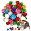 Eerrhhaq 50 Pcs Cat Pom Pom Balls,2 Inch Large Assorted Color Cat Toy Balls,Sparkle Ball for Indoor Cats,Interactive Glitter Cat Toys for Exercise and Entertainment