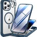 Miracase Magnetic for iPhone 14 Pro Case 6.1 inch, (Compatible with MagSafe) Upgrade Full-Body Clear Phone Bumper Case with Built-in 9H Tempered Glass Screen Protector, Storm Blue