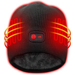 Autocastle 7.4V Heated Hat Men Women Battery Heat Cap Winter Warm Rechargeable Electric Battery Knitted Skull Beanies,Black