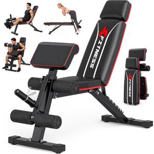 Adjustable Weight Bench with Leg Extension and Leg Curl, Foldable Workout Bench with Preacher Curl Pad, 900 LBS Capacity for Home Gym Strength Training