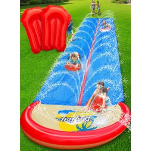 Slip and Water Slide for Kids and Adults Extra Long Lawn Water Slides Backyard Heavy Duty with Two Inflatable Bodyboards and Double Lane Water Toys Summer, 22ft-Double Lane