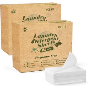 Poesie Laundry Detergent Sheets Fragrance Free 320 Sheets Liquid Free Travel Laundry Soap Non-Plastic Jug Camping Laundry Strips for Home & Outdoor