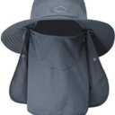 Fishing Hat for Men & Women, Outdoor UV Sun Protection Wide Brim Hat with Face Cover & Neck Flap (Medium, Dark Grey)