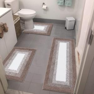 Bathroom Rugs Sets 3 Piece, Non-Slip Absorbent Bath Mats, Extra Soft Plush Shaggy Bath Rugs with U-Shaped Contour Toilet Mat Machine Washable, Coffee (18"x26"+18"x48"+U Shape 20"x24")
