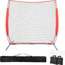 7x7/16x10/20x10ft Backstop Net, Ball Stop Net with Handbag, Fix Sports Net Barrier by 4 Spike&2 Sandbag, Sports Practice Barrier Net for Baseball, Softball, Lacrosse Train, Backstop Net for Backyard (Red and Black)