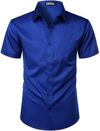 ZEROYAA Men's Casual Urban Stylish Slim Fit Short Sleeve Button Up Dress Shirt with Pocket M