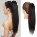 Ponytail Extension, 20 Inch Claw Clip Ponytail Extension Human Hair Long Straight Jaw Clip in Real Hair Pony Tails Hairpieces for Women Natural Black