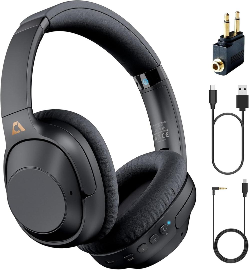 YMOO Bluetooth 5.3 Hybrid Active Noise Cancelling Headphones for Airplane Travel, Wired and Wireless ANC Headphones, 80H Playtime Over Ear Headphone, Bluetooth Headset with Mic for Adults (Y7Pro)