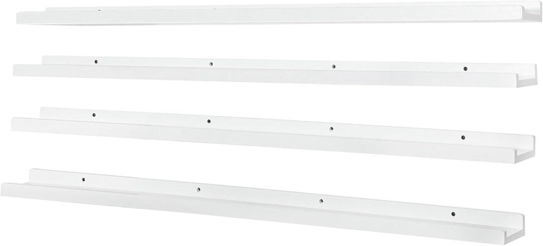 PHOENANCEE Long Floating Shelves for Wall 47 Inch,Real Wood Picture Ledge with Lip Set of 4,Photo Frame Storage Display for Living Room Nursery Bedroom Bathroom Kitchen Home Office Decor (White)