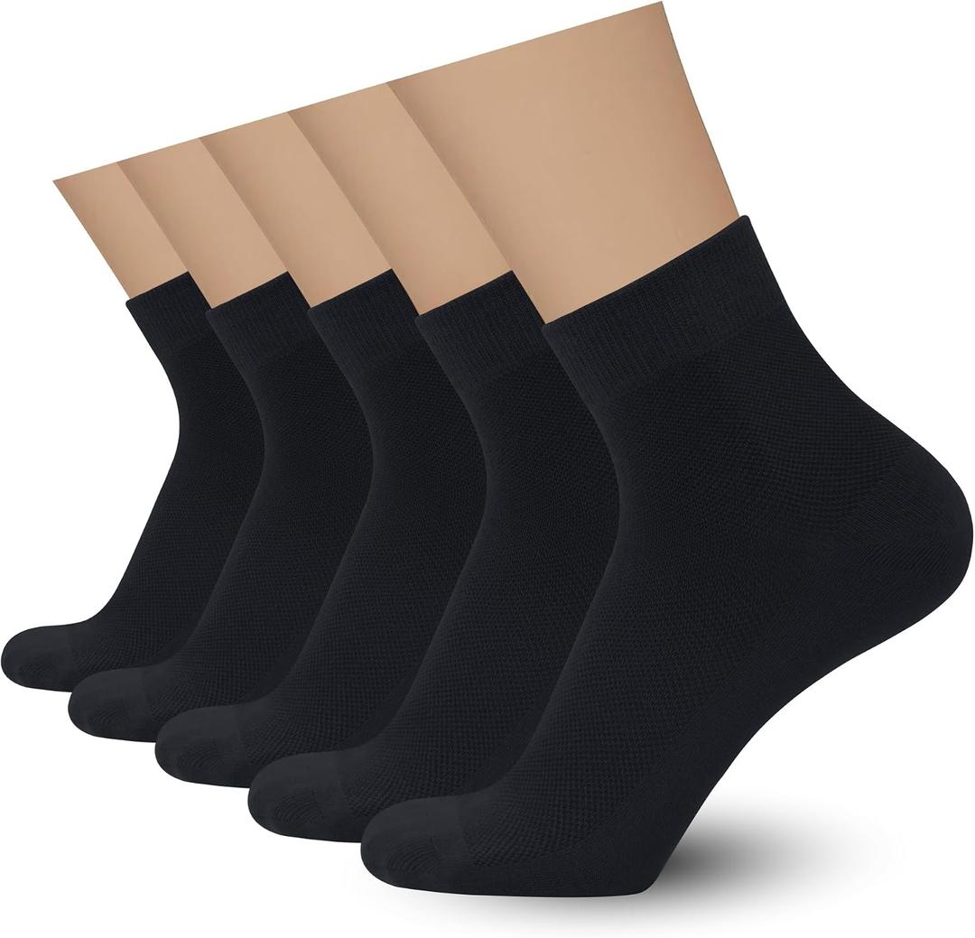 SERISIMPLE Mens Rayon Bamboo Ankle Mesh Socks Thin Quarter Athletic Comfortable Casual Socks 5 Paris (US, Alpha, Large, Black)