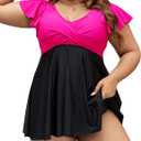 Edelqual Women's Plus Size Tankini Swimsuits Swim Dress Tummy Control Bathing Suits Two Piece High Waisted Swimwear 2025 (3X-Large Plus, Pink and Black)