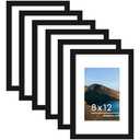 PEALSN 8x12 Picture Frame Set of 6, Display Pictures 6 x 8 with Mat or 8 x 12 without Mat for Wall Mounting or Table Top Display, Photo Frames Collage for Wall Decor, Black