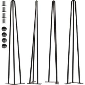 SPACEEUP 34" Hairpin Table Legs, 4PCS Coffee Desk Legs with Rubber Floor Protectors, 880lbs Load Capacity, Heavy Duty Black Metal Furniture Legs 3 Rods for DIY Bench Desk Dining End Table Chairs