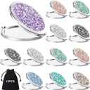 Cindeer 12 Pcs Small Compact Mirror Folding Pocket Makeup Round Hand Held Cosmetic Magnifying Compact Rhinestone Mirror with 1X/2X Magnification for Women Girls Travel (Bright Colors)