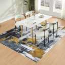 VKLIVING 5'x7' Area Rug Abstract Machine Washable Rug, Non-Slip Modern Woven Boho Soft Carpet Washable Rugs for Living Room, Bedroom, Kitchen, Dining, Office & Home Dcor (Gold Brushstroke)