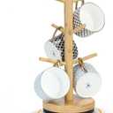 360 Rotated Mug Holder Tree with 6 Hooks, Upgraded Bamboo Mugs Holders for Counter, Non-Slip Cup Stand Organizer for Coffee Bar Accessories