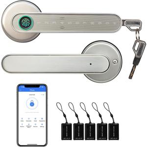 Smart Lock Fingerprint Door Lock TTLock Door Lock Silver Smart Door Lock Keyless Entry Door Lock with App Control, Fingerprint, Code, IC Card and Key Biometric Door Lock Smart Lock for Front Door