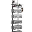 Aetyord Hanging Towel Racks for Bathroom No Drill - Over The Door 8-Tier Bath Towel Storage Organizer for Small Bathrooms - Back Door Large Tiered Towel Holder Hanger for Rolled Towels RV Camper BLACK