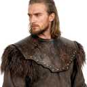 L'VOW Viking Leather Breastplate Adult Chest Armor Renaissance LARP Knight Cosplay Medieval Accessory (Brown-fur)