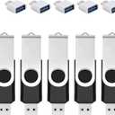 5 Pack 64GB USB Flash Drive with Type C Adapter and Storage Box USB 2.0 High Speed Metal Pen Drive 360° Rotatable Storage Memory Stick for Phone/Pad/PC/Laptop/Android - Black(5-Pack 64GB)