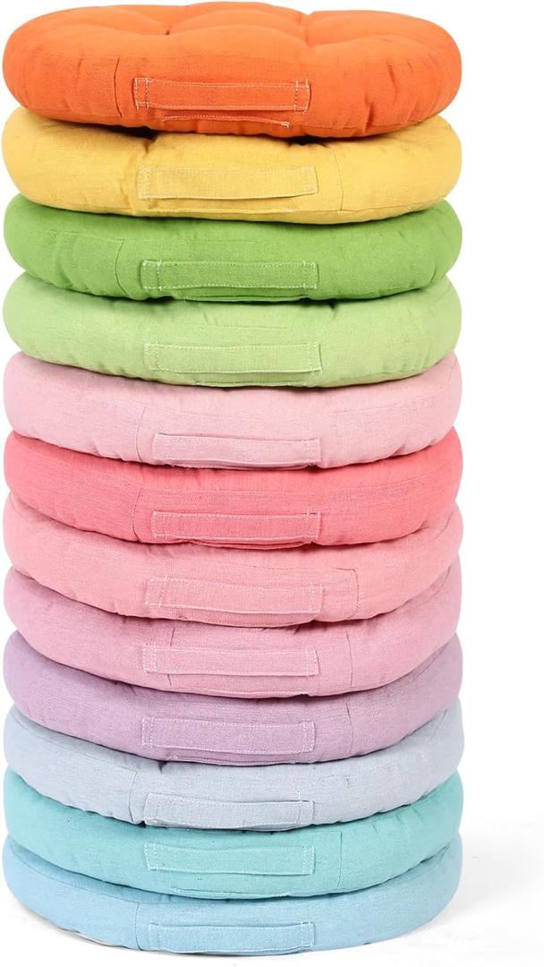 Gerrii 12 Pieces Classroom Floor Cushions with Handles Flexible Floor Seating Cushions Pillows School Chairs in Home School Classroom Kindergarten Daycare Nursery(Fresh Color,Round), Medium