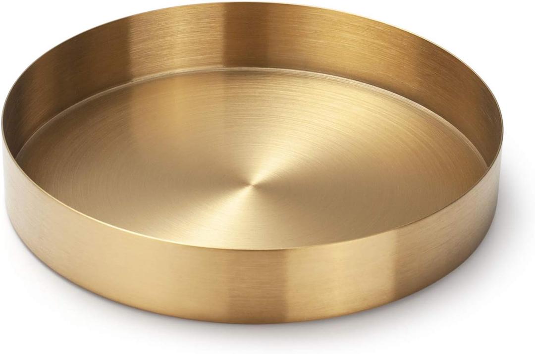Round Gold Tray Stainless Steel Jewelry, Make up, Candle Plate Decorative Tray (7 inches)