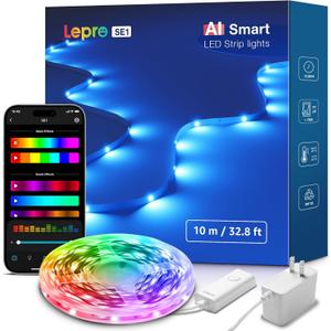 Lepro SE1 AI Smart LED Strip Lights - 32.8ft RGB Color Changing Light Strips with APP Control, AI Generated Lighting, Music Sync, 2.4GHz Wi-Fi & Bluetooth LED Lights for Home Decor (No Remote)