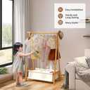 Bamboo Clothes Rack with Storage Box Foldable Garment Holder Coat Rack Freestanding Coat Stand Child Clothing Stand for Hanging Coat Dress up Racks (Natural, Small)