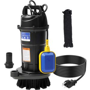 1.6HP Submersible Sump Pump, Automatic ON/OFF, 6300 GPH High Flow, 36ft Max Head, for Dirty Water Removal, Flooded Basement, Swimming Pool Cover, Hot Tubs, Lightweight Aluminum (1.6HP/36FT)