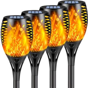 4 Pack Super Larger Size Solar Flame Torch Lights with Flickering Flame, Solar Flame Lights Outdoor Waterproof for Garden Decor, Extra Bright Tiki Torches Solar Lights Outdoor for Pathway Patio Yard