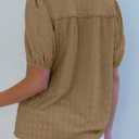 EVALESS Womens Button Down Shirts Cute Short Puff Sleeve V Neck Tops Spring Summer Blouses for Women Dressy Casual (L)