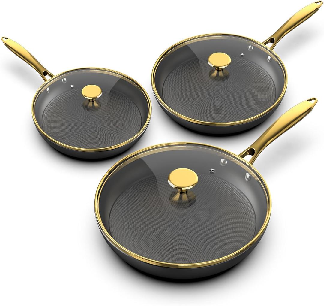 imarku Non Stick Frying Pans, Nonstick Cast Iron Skillets 3 Pcs - 8 Inch, 10 Inch, 12 Inch Frying Pans with Lid, Cast Iron Pan, Professional Nonstick Frying Pan, Mother's Day Gifts