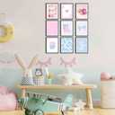 9Pcs Pink Bows Canvas Wall Art Trendy Coquette Bow Cute Cat Wall Decor Pictures Disco Ball Preppy Girly Boots Posters Prints for Bathroom Gallery Dorm Living Bedroom Decoration Unframed (Blue Bows, 8x10inx9pcs)