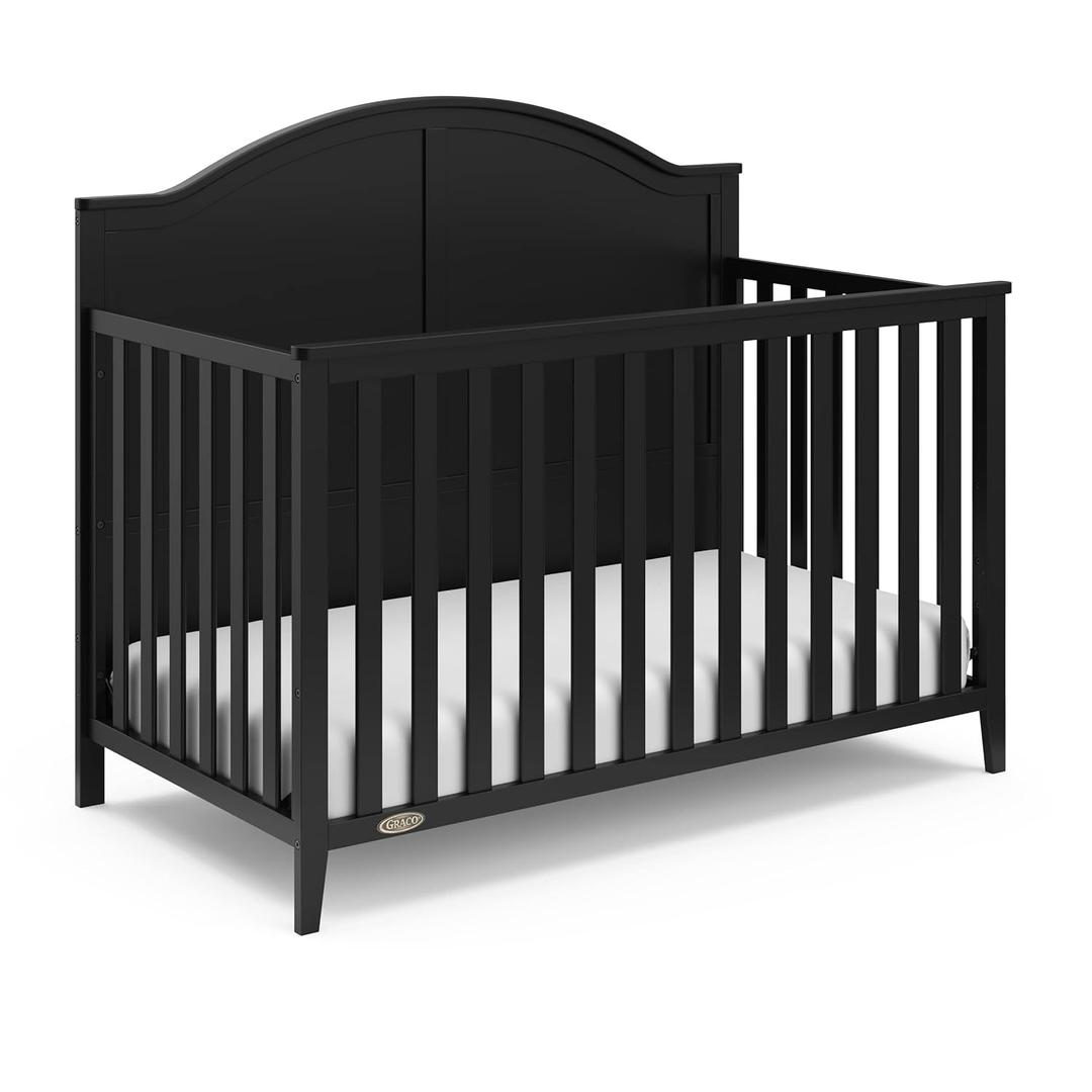 Graco Wilfred 5-in-1 Convertible Crib (Black)  GREENGUARD Gold Certified, Converts to Toddler Bed and Full-Size Bed, Fits Standard Full-Size Crib Mattress, Adjustable Mattress Support Base